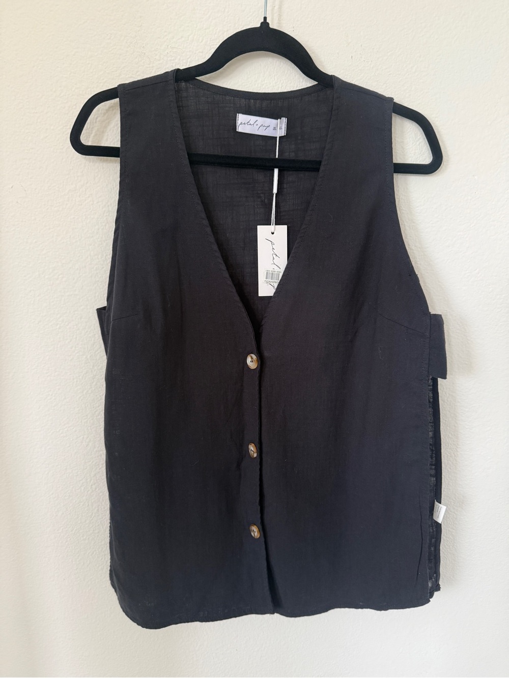 NWT Petal & Pup black longline button-front vest, 100% cotton L